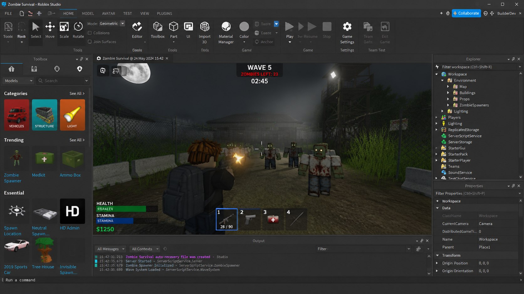 Игра Zombie Survival на Roblox — проект Артёма, 10 лет